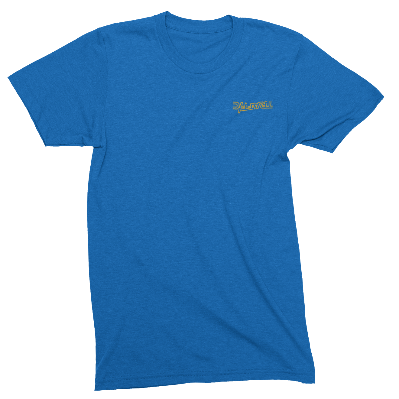 Blue t-shirt with a logo on a white background